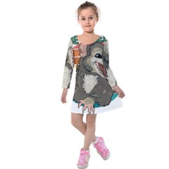 Possum - Be Urself Kids  Long Sleeve Velvet Dress by Valentinaart