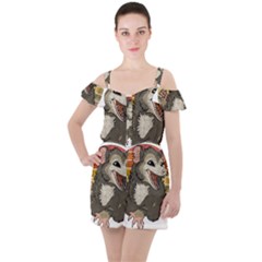 Possum  Ruffle Cut Out Chiffon Playsuit by Valentinaart