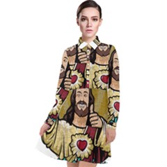 Buddy Christ Long Sleeve Chiffon Shirt Dress by Valentinaart