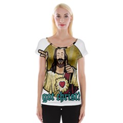 Buddy Christ Cap Sleeve Top by Valentinaart