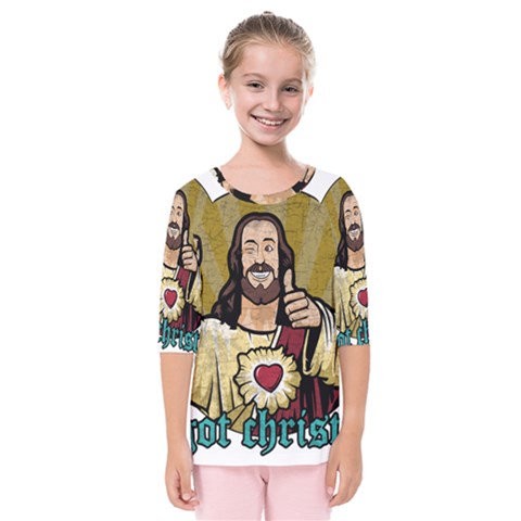 Buddy Christ Kids  Quarter Sleeve Raglan Tee by Valentinaart