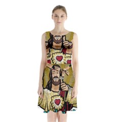 Buddy Christ Sleeveless Waist Tie Chiffon Dress by Valentinaart