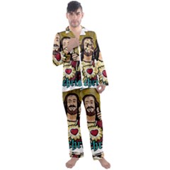 Buddy Christ Men s Long Sleeve Satin Pajamas Set by Valentinaart