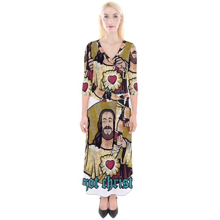 Buddy Christ Quarter Sleeve Wrap Maxi Dress