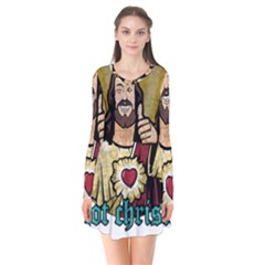 Buddy Christ Long Sleeve V-neck Flare Dress by Valentinaart