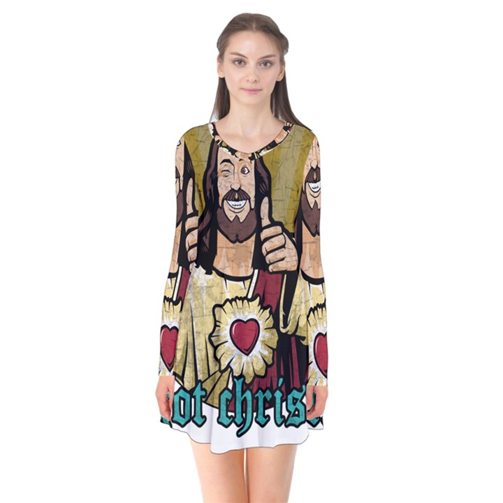 Buddy Christ Long Sleeve V-neck Flare Dress