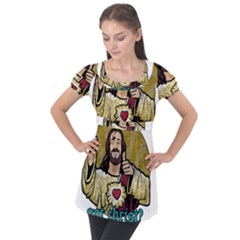 Buddy Christ Puff Sleeve Tunic Top by Valentinaart