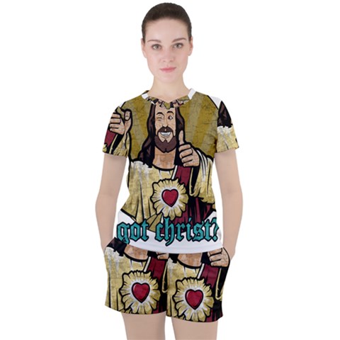 Buddy Christ Women s Tee And Shorts Set by Valentinaart