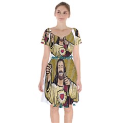 Buddy Christ Short Sleeve Bardot Dress by Valentinaart