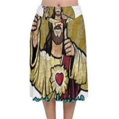 Buddy Christ Velvet Flared Midi Skirt by Valentinaart