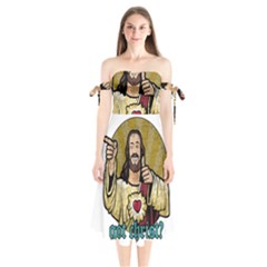 Buddy Christ Shoulder Tie Bardot Midi Dress by Valentinaart