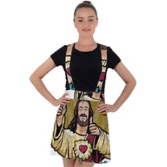 Buddy Christ Velvet Suspender Skater Skirt by Valentinaart