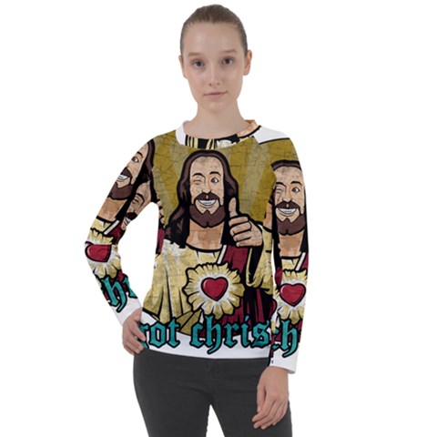 Buddy Christ Women s Long Sleeve Raglan Tee by Valentinaart