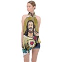 Buddy Christ Halter Asymmetric Satin Top View1