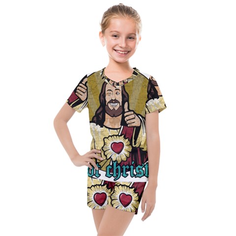 Buddy Christ Kids  Mesh Tee And Shorts Set by Valentinaart