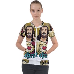 Buddy Christ Short Sleeve Zip Up Jacket by Valentinaart