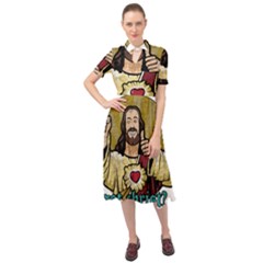 Buddy Christ Keyhole Neckline Chiffon Dress by Valentinaart