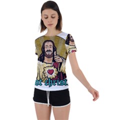 Buddy Christ Back Circle Cutout Sports Tee by Valentinaart