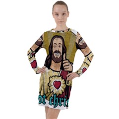 Buddy Christ Long Sleeve Hoodie Dress by Valentinaart