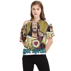 Buddy Christ One Shoulder Cut Out Tee by Valentinaart