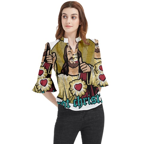 Buddy Christ Loose Horn Sleeve Chiffon Blouse by Valentinaart