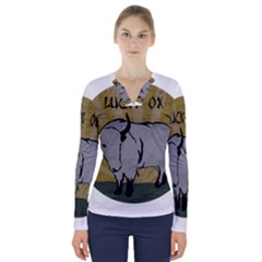 Chinese New Year ¨c Year Of The Ox V-neck Long Sleeve Top by Valentinaart