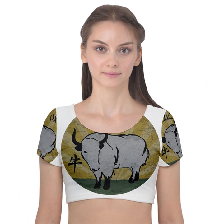 Chinese New Year ¨C Year of the Ox Velvet Short Sleeve Crop Top 