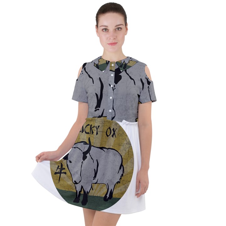 Chinese New Year ¨C Year of the Ox Short Sleeve Shoulder Cut Out Dress 