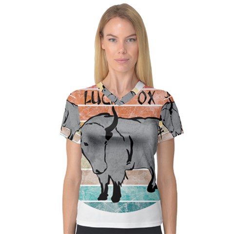 Chinese New Year ¨c Year Of The Ox V-neck Sport Mesh Tee by Valentinaart