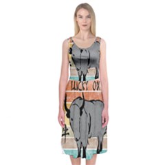 Chinese New Year ¨c Year Of The Ox Midi Sleeveless Dress by Valentinaart