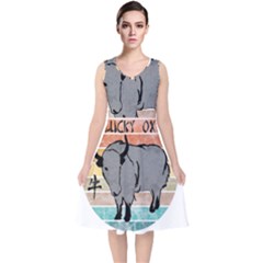 Chinese New Year ¨c Year Of The Ox V-neck Midi Sleeveless Dress  by Valentinaart