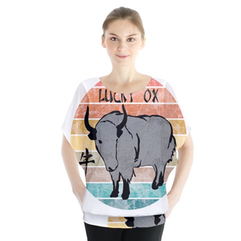 Chinese New Year ¨c Year Of The Ox Batwing Chiffon Blouse by Valentinaart