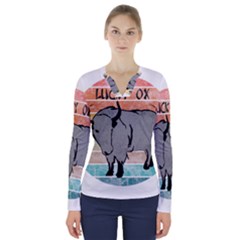 Chinese New Year ¨c Year Of The Ox V-neck Long Sleeve Top by Valentinaart