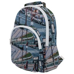 Crowded Urban Scene, Osaka Japan Rounded Multi Pocket Backpack by dflcprintsclothing