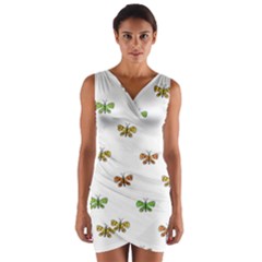 Butterfly Cartoon Drawing Motif  Pattern Wrap Front Bodycon Dress by dflcprintsclothing