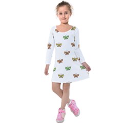 Butterfly Cartoon Drawing Motif  Pattern Kids  Long Sleeve Velvet Dress