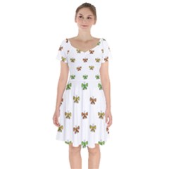 Butterfly Cartoon Drawing Motif  Pattern Short Sleeve Bardot Dress