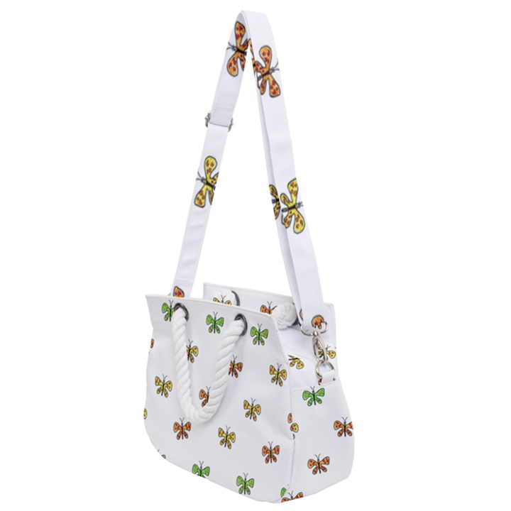 Butterfly Cartoon Drawing Motif  Pattern Rope Handles Shoulder Strap Bag