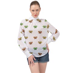 Butterfly Cartoon Drawing Motif  Pattern High Neck Long Sleeve Chiffon Top by dflcprintsclothing