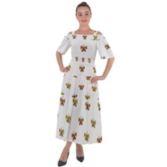 Butterfly Cartoon Drawing Motif  Pattern Shoulder Straps Boho Maxi Dress 