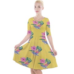 Floral Quarter Sleeve A-line Dress by Sparkle