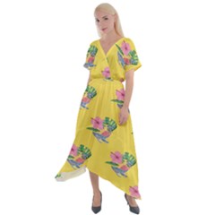 Floral Cross Front Sharkbite Hem Maxi Dress