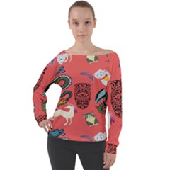 Puzzle Off Shoulder Long Sleeve Velour Top by Sparkle