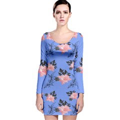 Flowers Pattern Long Sleeve Velvet Bodycon Dress by Sparkle