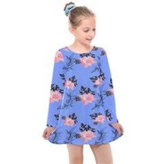 Flowers Pattern Kids  Long Sleeve Dress by Sparkle