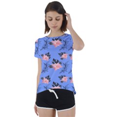 Flowers Pattern Short Sleeve Foldover Tee by Sparkle