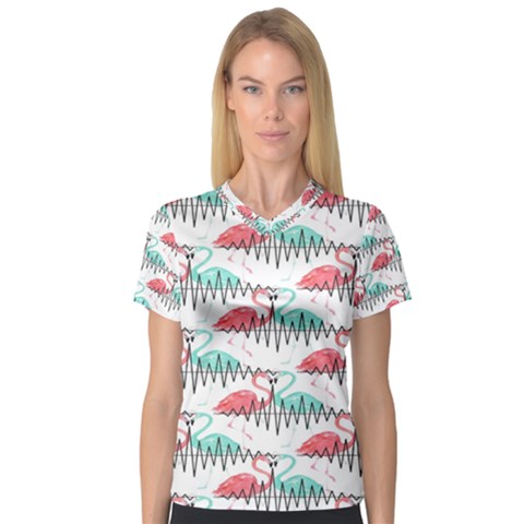 Music Flamingo V-neck Sport Mesh Tee by Sparkle