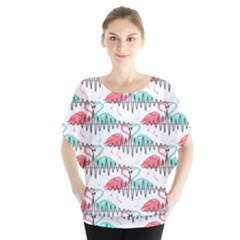 Music Flamingo Batwing Chiffon Blouse