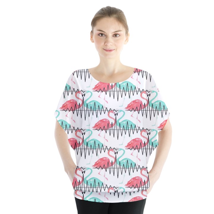 Music Flamingo Batwing Chiffon Blouse