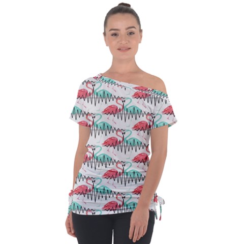 Music Flamingo Off Shoulder Tie-up Tee by Sparkle